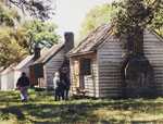 A photo of slave cabins on a plantation