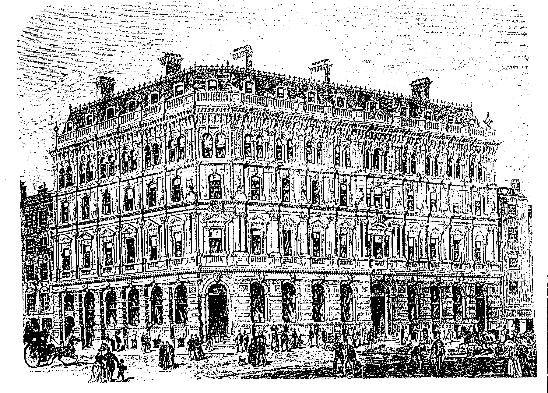 Fig. 13. drawing of the offices erected by the
City Offices Company on the corner of Gracechurch Street and
Lombard Street, c. 1870