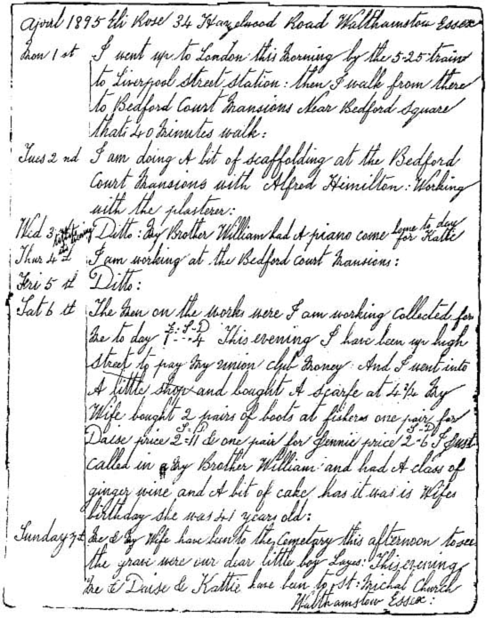 Fig. 7. picture of a page from the diary of Eli Rose (1895)