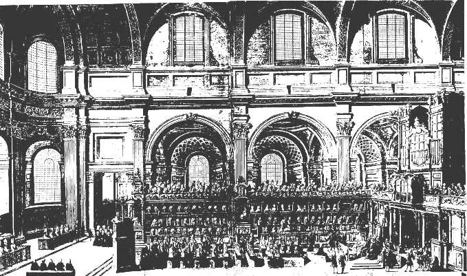 Fig. 4. Thomas Trevitt, coloured engraving of the 
choir of St Paul's 