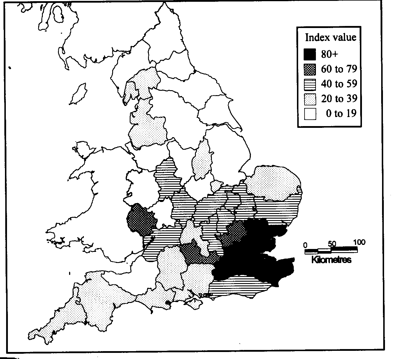 Fig. 1. map of debts owed to Londoners in 1424, 
adjusted for estimated county populations
