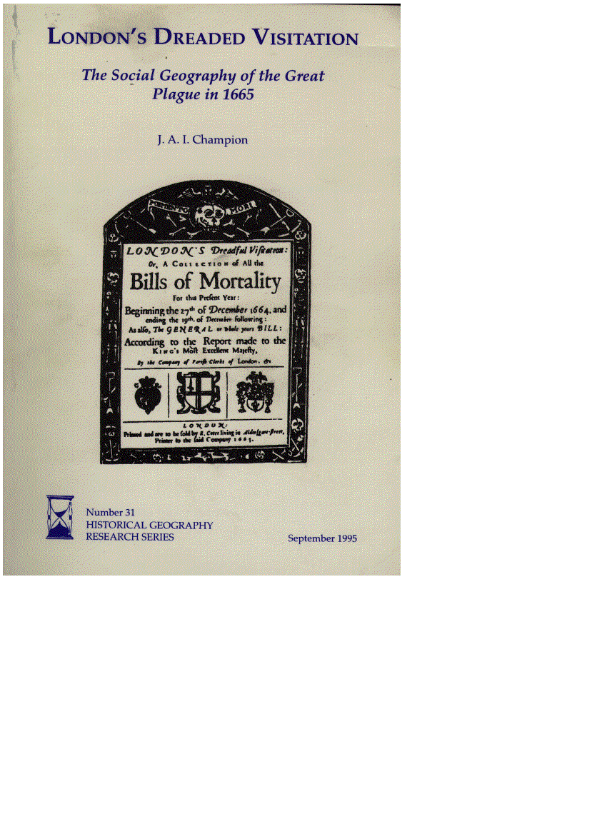 book cover-London's dreaded visitation: the social  geography of the great plague in 1665