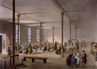 Interior view of St James's Parish Workhouse, Pugin, 1809. Reproduced by kind permission of Guildhall Library,  Corporation of London and available from COLLAGE at http://collage.cityoflondon.gov.uk