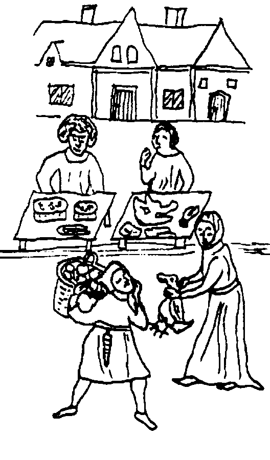 drawing of people at a market