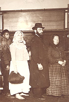 A photograph of immigrants arriving in New York