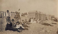 An old photograph of bathing tents on Bexhill beach, 1919