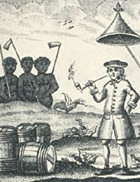 Engraving of a tobacco plantation owner and his slaves