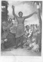An engraving of jubilant emancipated slaves from the British Empire, 1834
