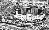 An engraving of a coach journey