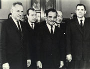 A photograph of King Hussein, Soviet Prime Minister Aleksei Kosygin and Foreign Minister Andrei Gromyko, October 1967
