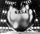 A photograph of testing of a communications satellite at the NASA Langley Research Centre, 1960.