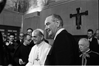 A photograph of President Lyndon Baines Johnson with Pope Paul VI at the Vatican.