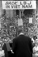 A photograph of US President Lyndon Baines Johnson at a Vietnam Rally