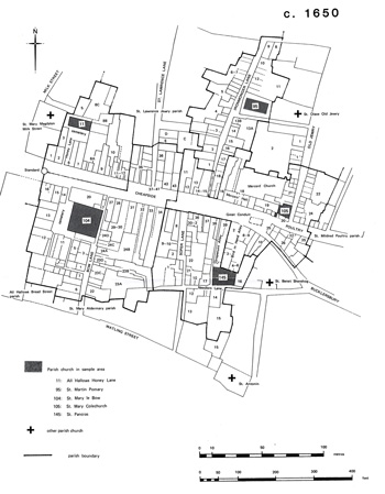 Plan of the five Cheapside sample parishes c.1650