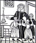 A woodcut of a tudor family